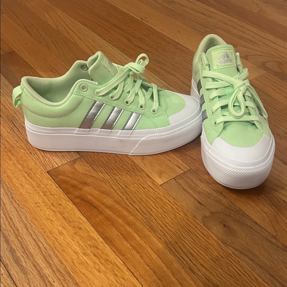Adidas Mint Green and White Bravada 2.0 Platform Sneakers